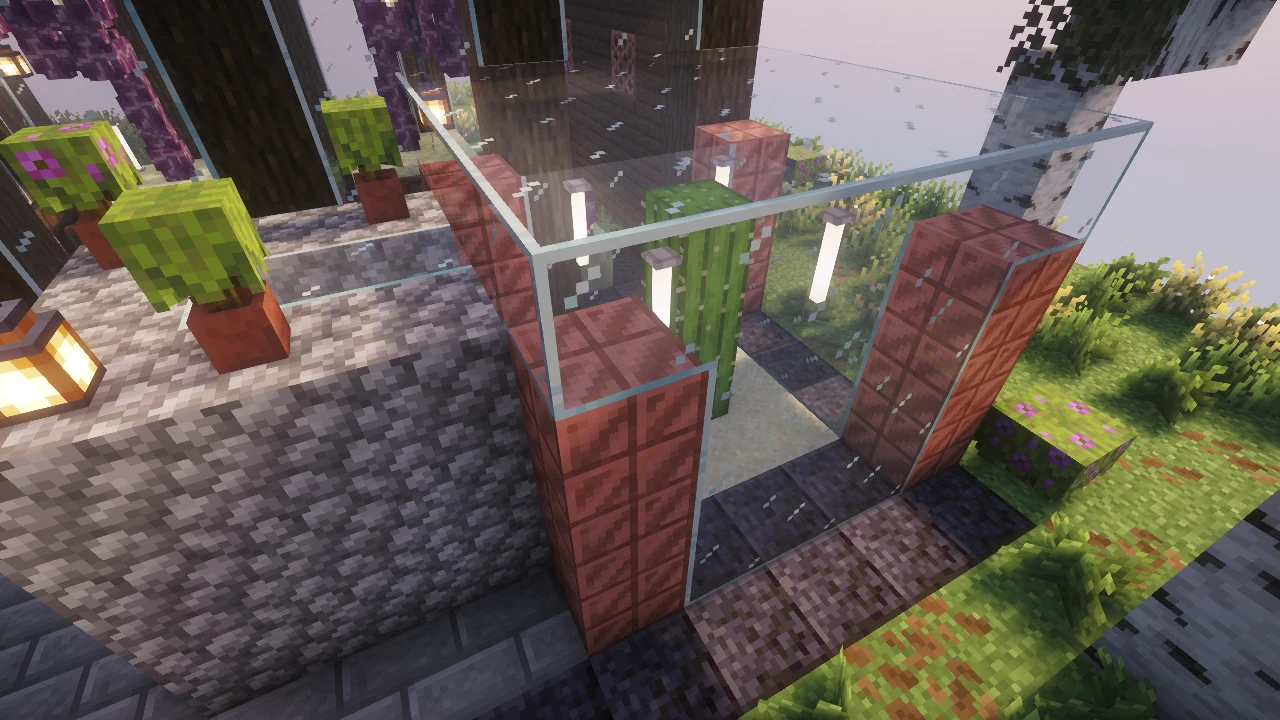 Cobblestone closet next to the glass cactus enclosure on the terrace